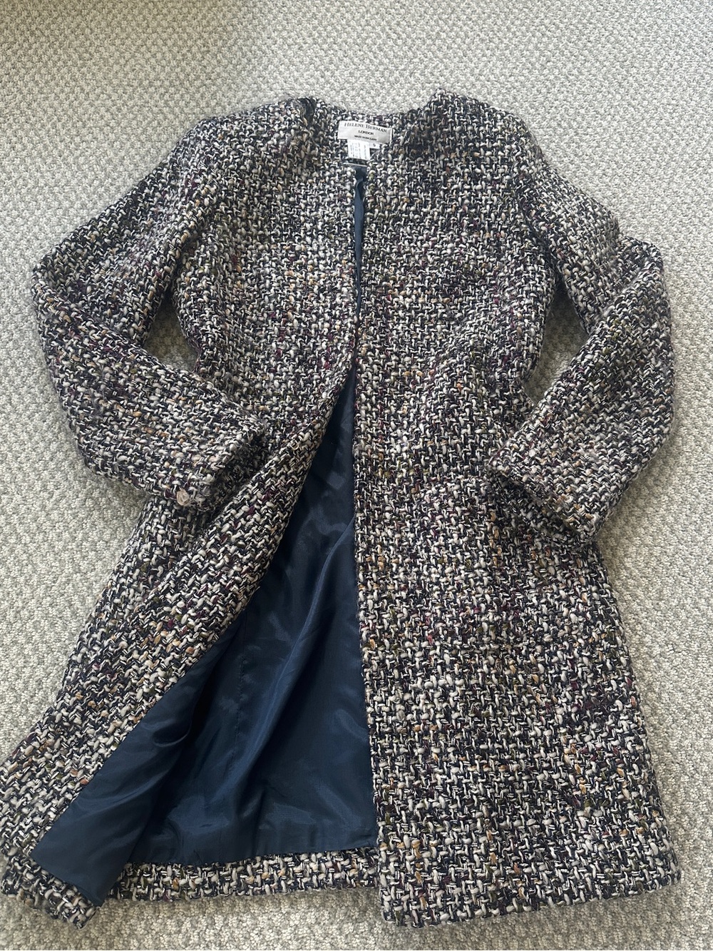Helene Berman Multicolor Tweed Double-Lined Long Coat